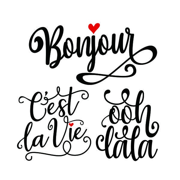French Sayings Bonjour C'est La Vie Ooh Lala Pack Cuttable Design SVG PNG DXF & eps Designs Cameo File Silhouette