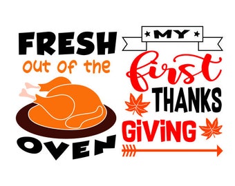 My First Thanksgiving Fresh Turkey Out of the Oven Pack Cuttable Design SVG PNG DXF & eps Designs Cameo File Silhouette