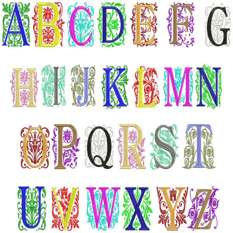 Regal Floral Machine Embroidery Font Alphabet Letters INSTANT Etsy