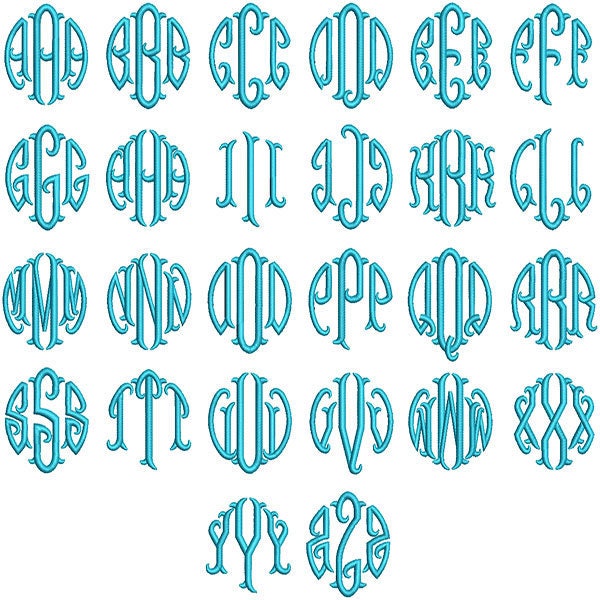 Circle Round Fishtail Monogram Machine Embroidery Font | Etsy