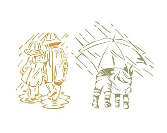 Les enfants pluie parapluie couper Design SVG PNG DXF & eps dessins camée fichier Silhouette