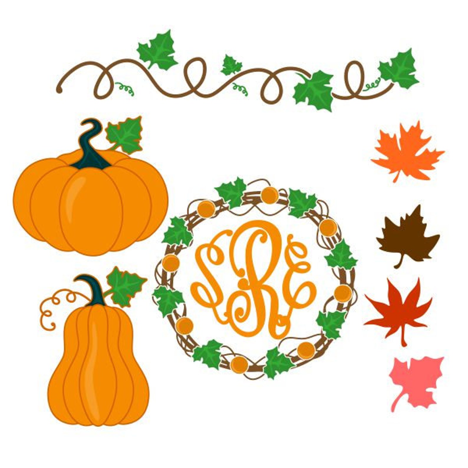 Fall Pumpkin Leafs Leaves Cuttable Design Thanksgiving SVG PNG - Etsy