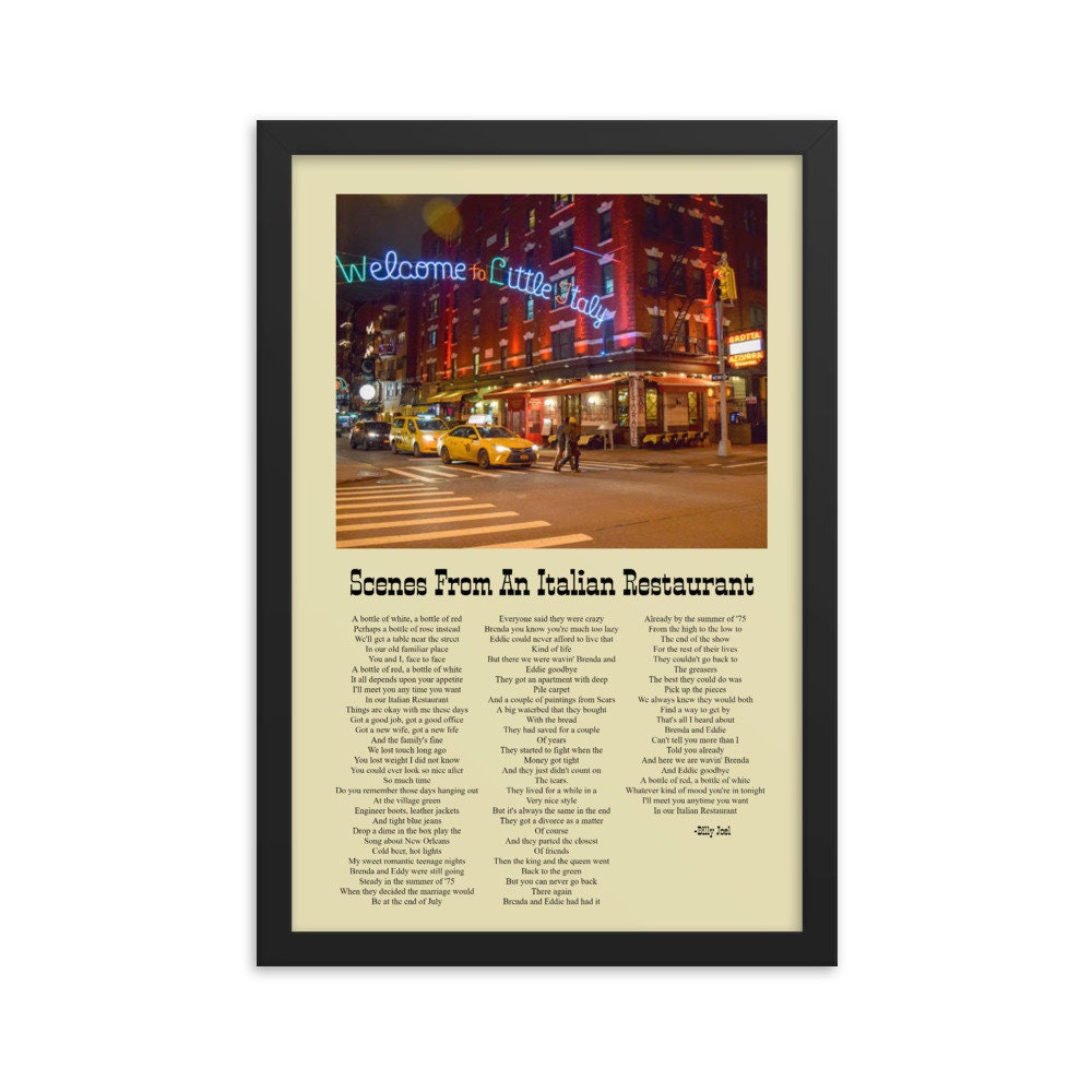 Scenes from an italian restaurant lyrics poster digital download etsy