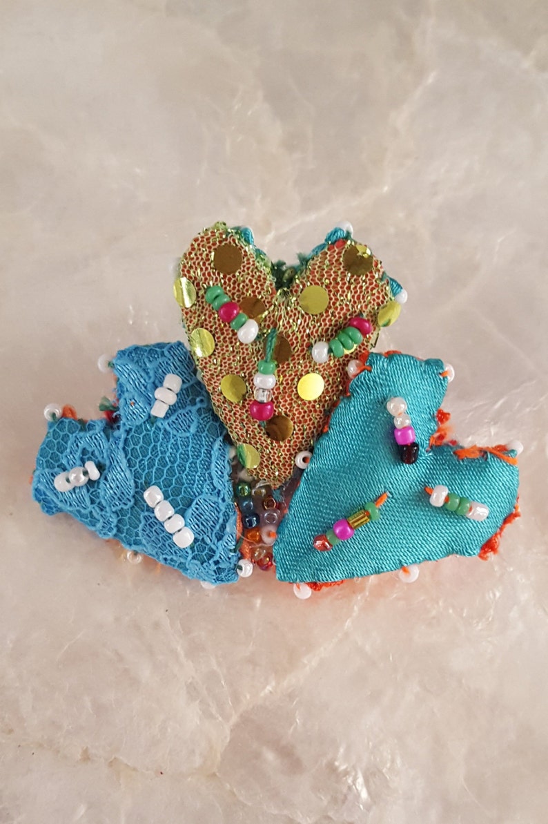 HEART brooch lapel jewelry pin handmade hearts from Oaxaca Mexico.