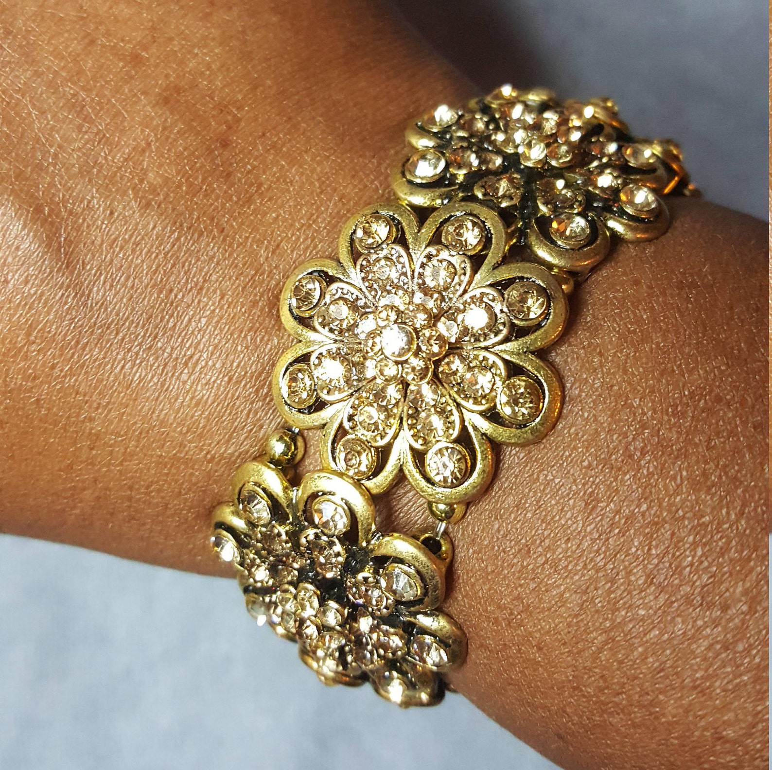 Gold Flower Shaped Bracelet Etsy