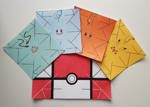 Origami Waterbomb Starter Pokemon Kit Origami Folding Patterns Directions Pikachu Charmander Pokeball Digital Download