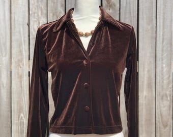Vintage 1990's Brown Velvet Button Up Shirt By Tower Y2K