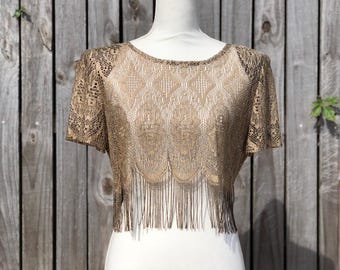 Vintage 90’s Sheer Lace Fringe Crop Top