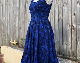 Vintage 1950’s Blue Floral Dress With Metal Talon Zipper