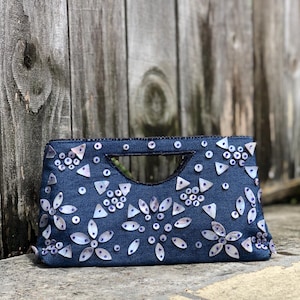 Vintage Y2K Denim Sea Shell Clutch Purse