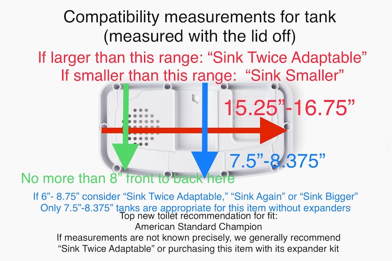 Sink Twice Toilet Sink for tanks 15.5 16.8 wide measured with lid off image 4