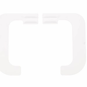 May include: Two white plastic corner brackets, each with a curved shape and a small lip on the top edge.