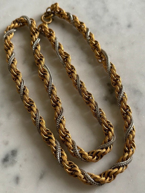 Superb old two-tone gold/silver plated braided me… - image 1
