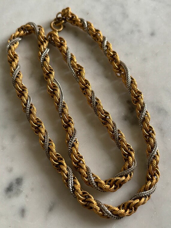 Superb old two-tone gold/silver plated braided me… - image 4