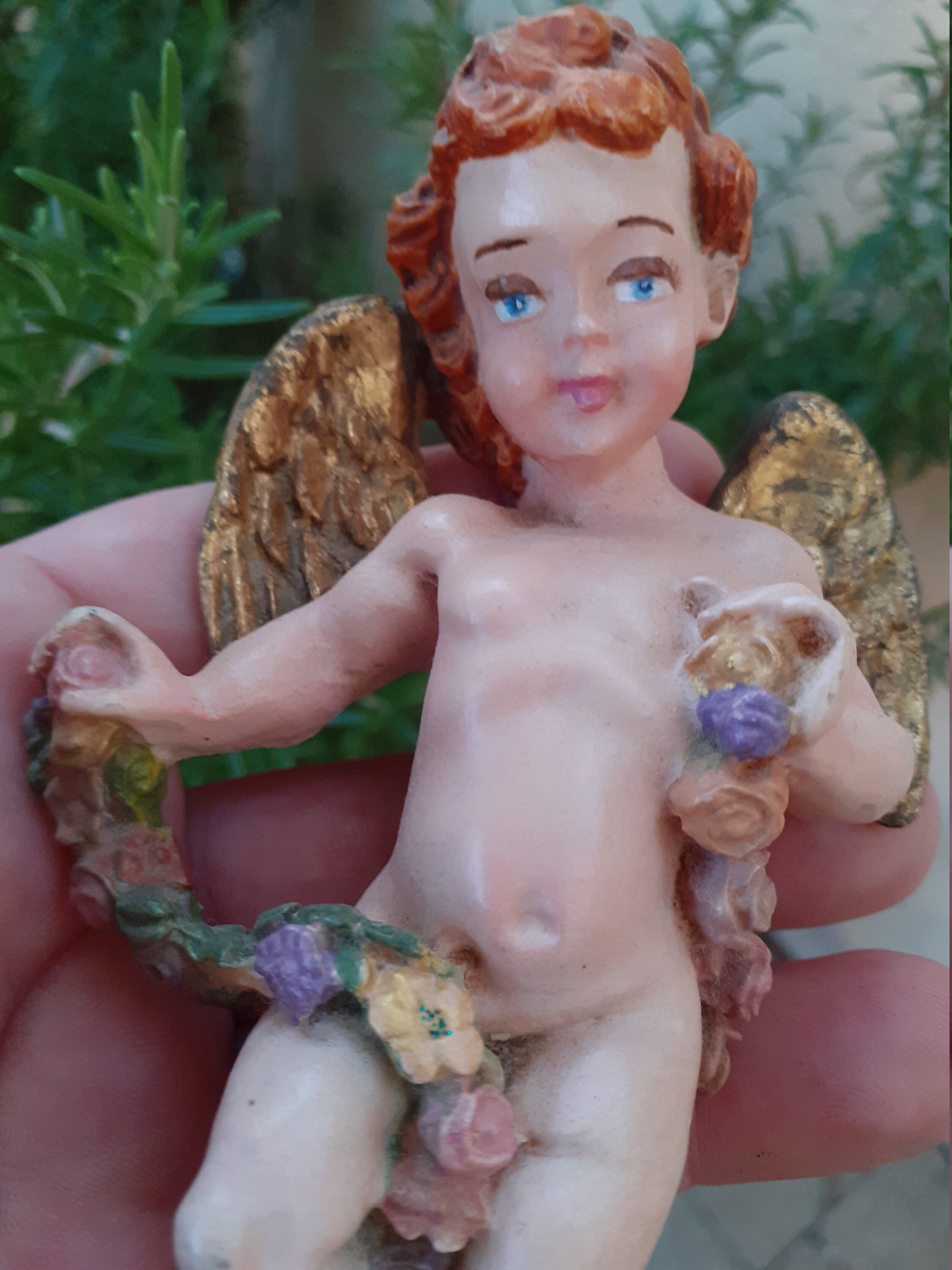 Ancien Ange d'église Belle Polychromie Ancien Angelot Ornement Mural