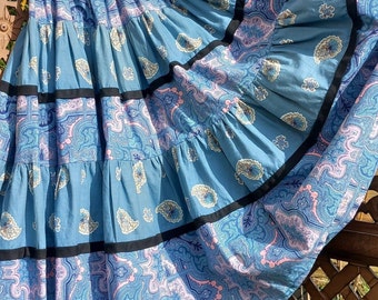 French's Provençal Skirt Magnifique Jupe Provençale Jupe de Provence Bleue Lilas et Noire Jupe Paysanne de Provence Jupe Cercle provençale