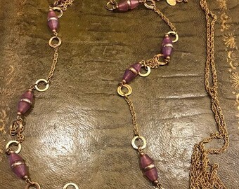 NINA RICCI Paris Long collier vintage sautoir 1.60mètre collier de perles en verre et chaines plaqué or collier vintage signé Nina Ricci