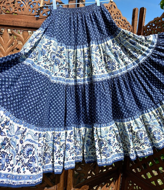 French Riviera Skirt Superbe Jupe Provençale Bleu 