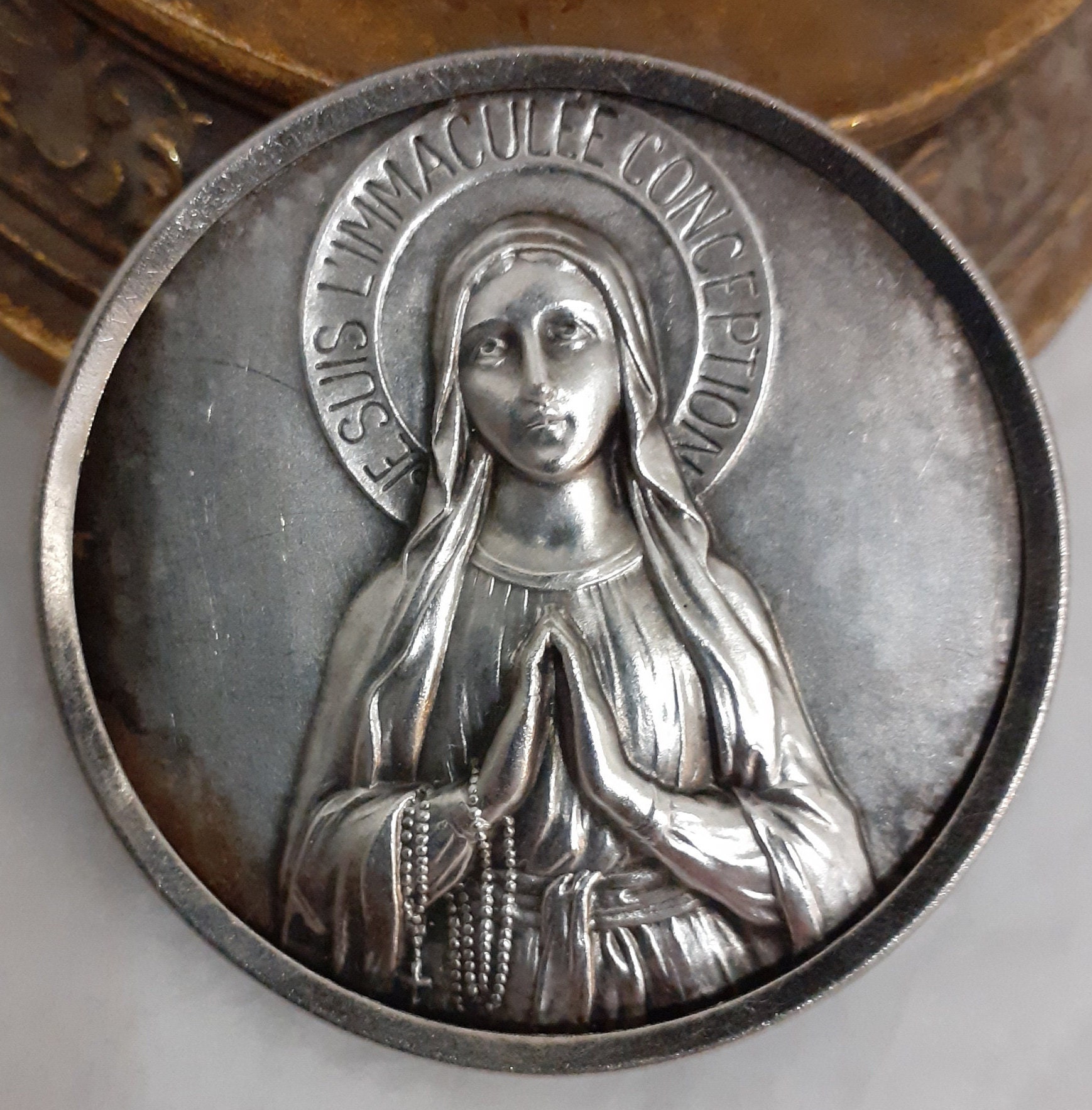 Ancienne Médaille Religieuse Ancienne Plaque La Vierge Marie Époque Début 20Ème Siècle Ancien Orneme