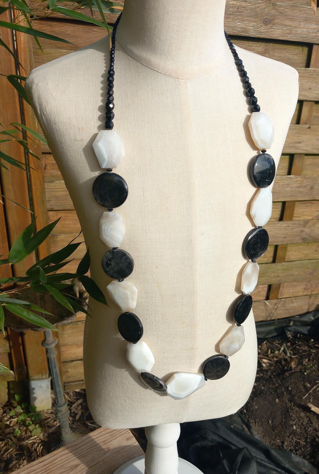 Collier Long Vintage Sharra Pagano - Multi-Rangs De Perles Noires Et Strass