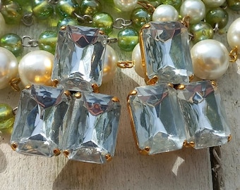 Boucles d'oreilles clips vintage 1980's pierres en verre cristal