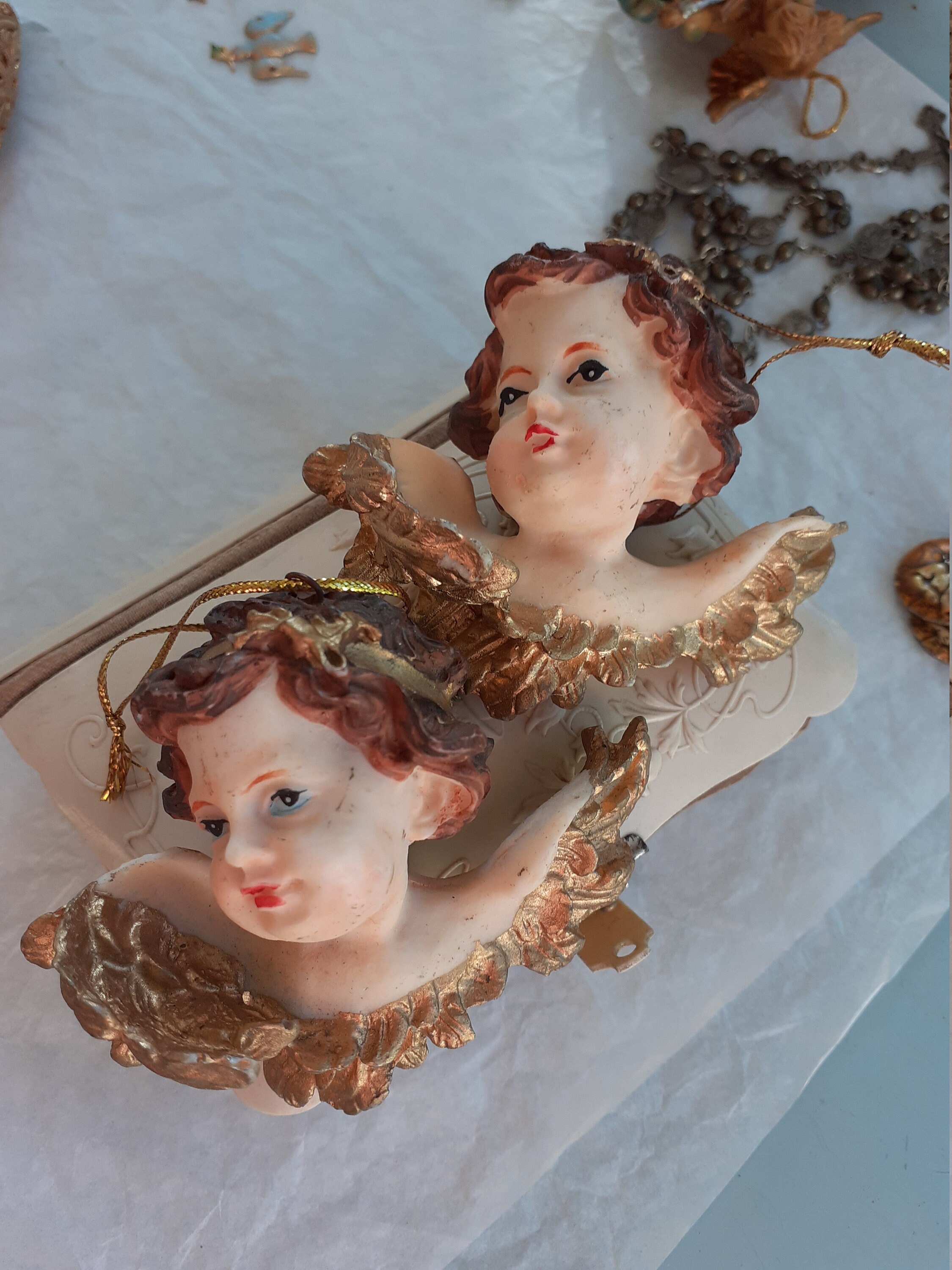 Ancien Ange d'église Polychromie Ancien Angelot à Suspendre Ornement Mural