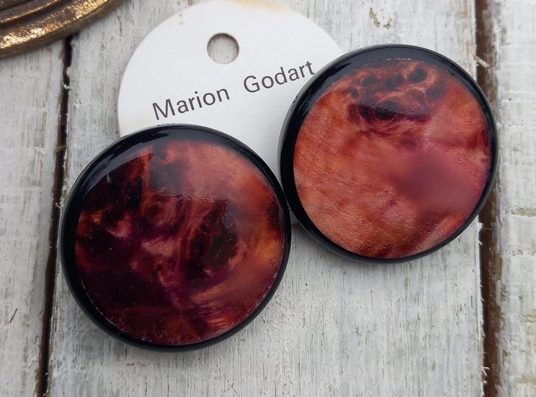 Boucles D'Oreilles Clips Émaillées Style Art Déco – Vintage – Occasion