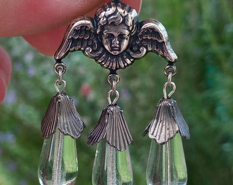 Ancien Pendentif Ange Pendentif Angelot Pendentif Ange ailé Perles en verre casquettes fleurs vieil argent