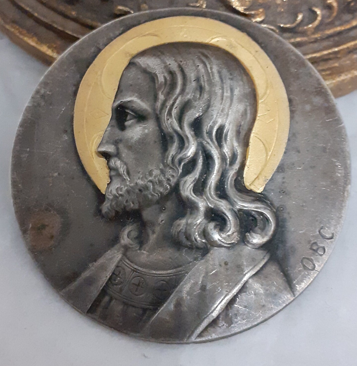 Ancienne Médaille Religieuse Ancienne Plaque Jésus Christ Signée Obc Époque Début 20Ème Siècle Ancie