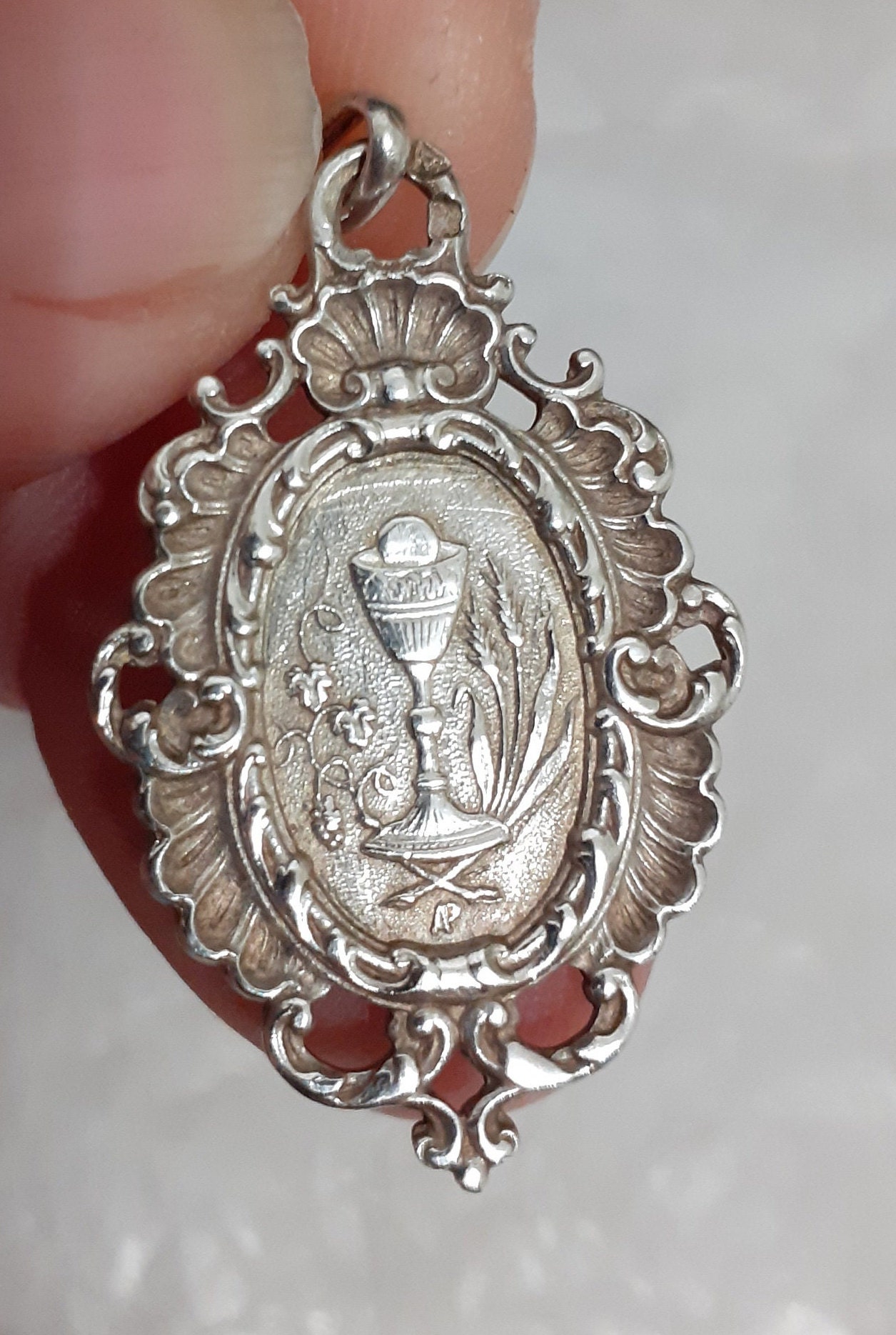 Ancienne Médaille Victorienne Ancienne Religieuse Du 19Ème Siècle Rocaille en Argent Massif Poinçon