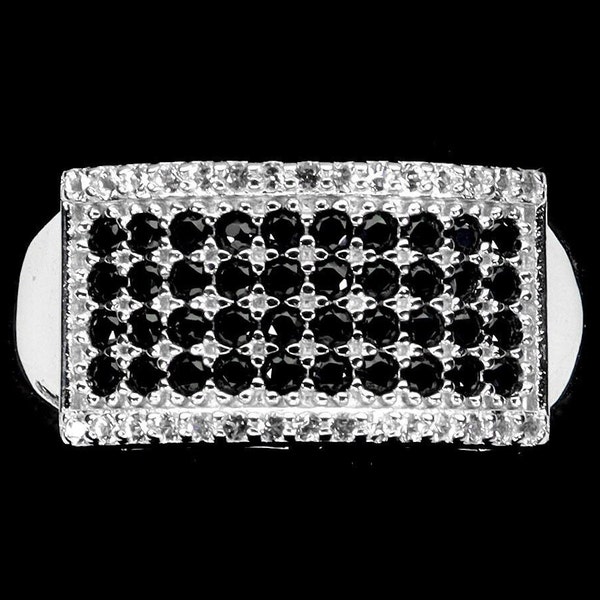 Déstockage Petit Prix Bague Bandeau Spinelle Noire et Zircons Argent 925 Taille 52 / Size 6.5 Silver Sterling 925 Ring with black spinel