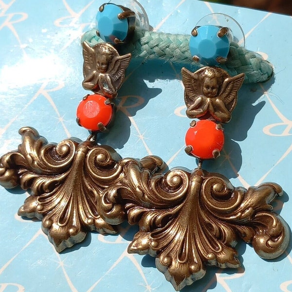 Cherub earrings designer REMINISCENCE Rococo Earrings Ange Putti Vintage earrings signed Reminiscence French designer