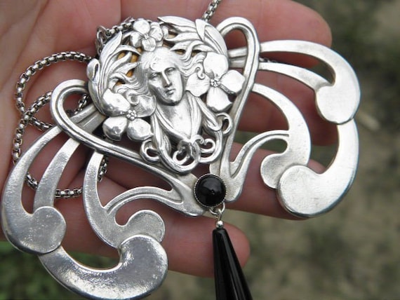 Rare! Exceptional Art Nouveau necklace huge art no