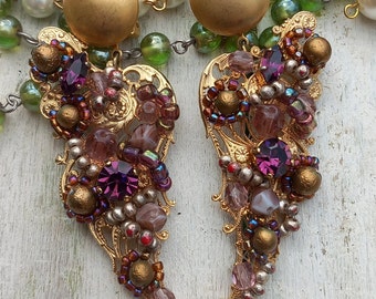 Georgous Angel Wings Earrings Statement Clip On Earrings French designer Stunning Angel Wings Clip On Earrings Rococo Baroque