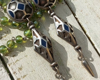 CLAIRE DEVE PARIS designer français vintage silver and blue Clip On boucles d'oreilles Signées Runway Statement boho chic xl