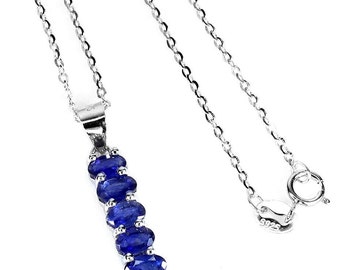 925 silver necklace with blue sapphire pendant 45cm silver chain necklace