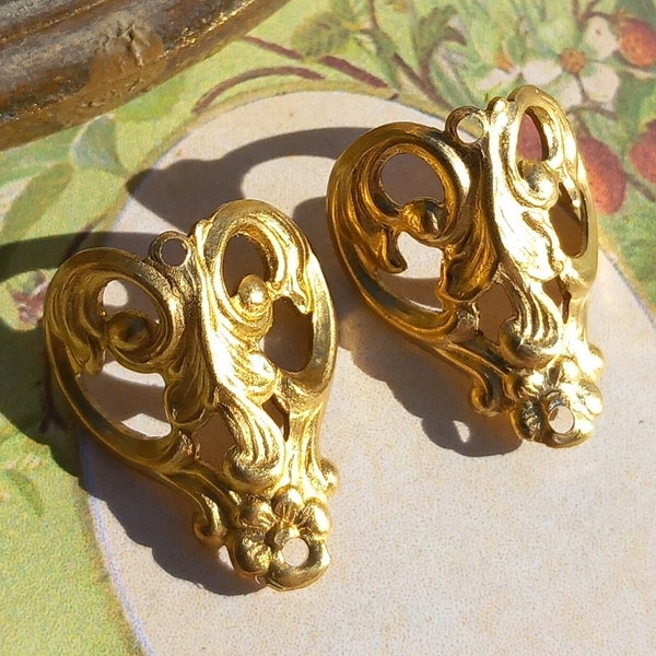 Art Nouveau volute connectors Art Nouveau cone connectors Golden brass connectors 20x15mm