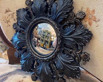 Miroir oeil de sorcière Miroir avec verre convexe miroir cadre noir ornements de style Napoléon III Victorian witch's eye mirror