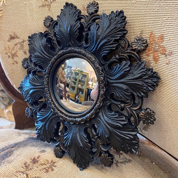 Miroir oeil de sorcière Miroir avec verre convexe miroir cadre noir ornements de style Napoléon III Victorian witch's eye mirror