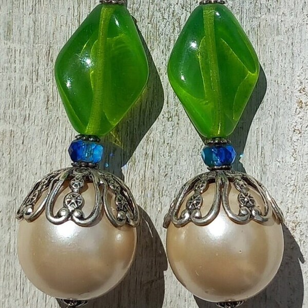 Vintage Glass Beads Dangle Beads drop art deco style Marché aux puces français Pendentifs Art Déco de perles bijoux fantaisie haut de gamme