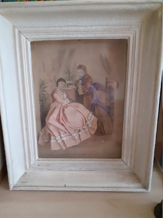 Shadow box La Mode Illustrée Ladies Diorama de la Mode Parisienne Ad / Fashion magazine of the 1860s