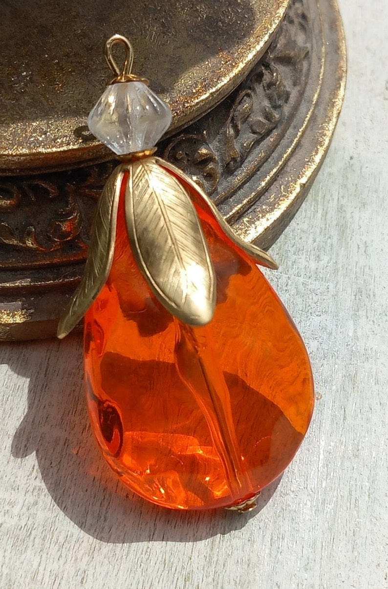 Large Vibrant Orange Acrylic Focal Bead Large Dangle Bead Drop French
