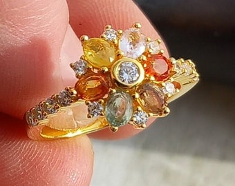 Bague Saphir Multicolore en Argent 925 Plaqué or 14k Taille 58