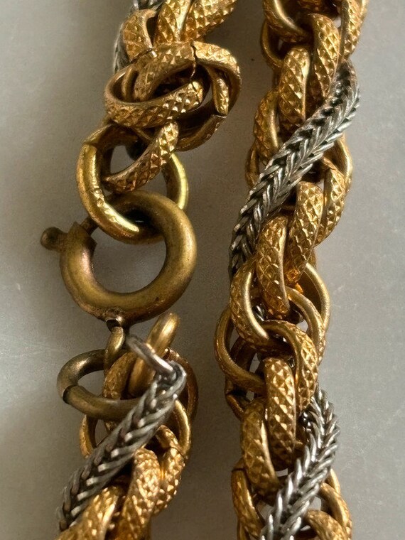 Superb old two-tone gold/silver plated braided me… - image 3