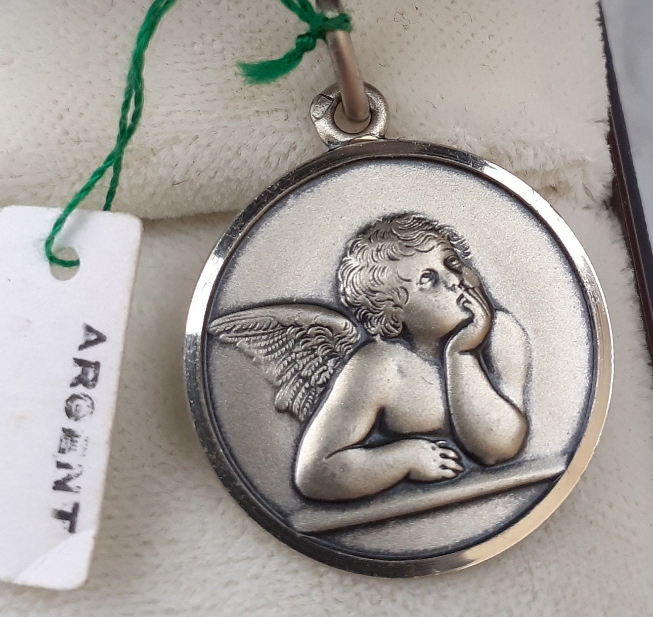 Grande Médaille Ange en Argent Massif 4 Poinçons Angelot Cherub Silver Medal Angel Medal