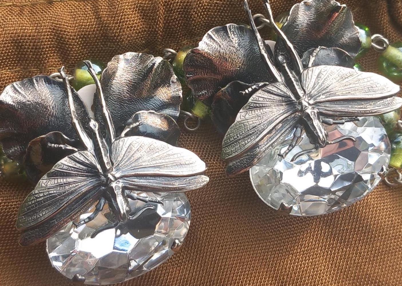 Boucles D'oreilles Vintage Art Nouveau - Style Édouardien Fait Main - Doré & Verre