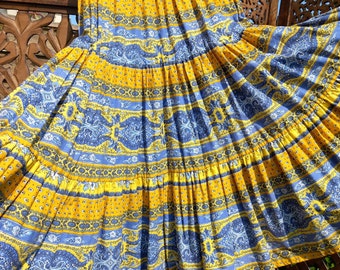 Prachtige gele en blauwe Provençaalse rok Extra volle cirkelrok Provençaalse rok Franse Provençaalse etnische rok Provençaalse rok
