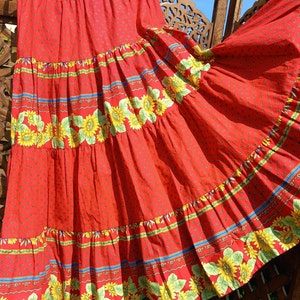 Superb Red Provencal Skirt With Sunflowers From the South of France Provencal Peasant Skirt Extra Full Circle Skirt Provence Skirt Etsy India