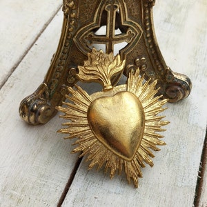 Ex Voto Heart Miniature Golden Burning Heart Flammed Heart Flamboyant Heart religious ornament small sacred heart wall decoration