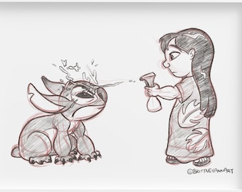 Lilo and Stitch Gifts, Disney Lilo and Stitch, Disney Drawing, Disney Prints Sketch, Disney Gifts, Disney Office Decor, Disney Art